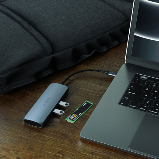Цена на хаб (адаптер) USB-C Satechi Hybrid Multiport с карманом для SSD Black для MacBook | iPad