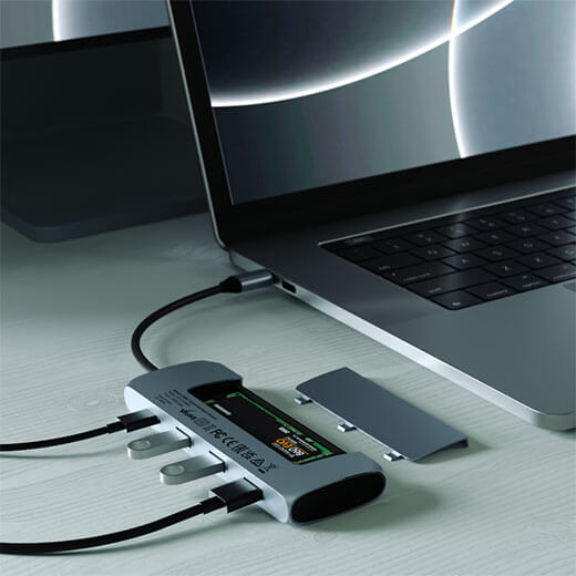 Купить хаб (адаптер) USB-C Satechi Hybrid Multiport с карманом для SSD Black для MacBook | iPad