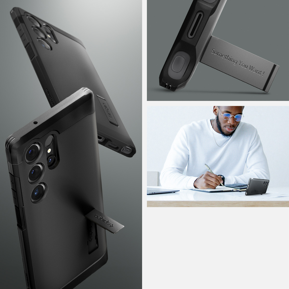 Чохол від бренду Spigen серії Tough Armor для Galaxy S24 Ultra, чорний з вбудованою підставкою