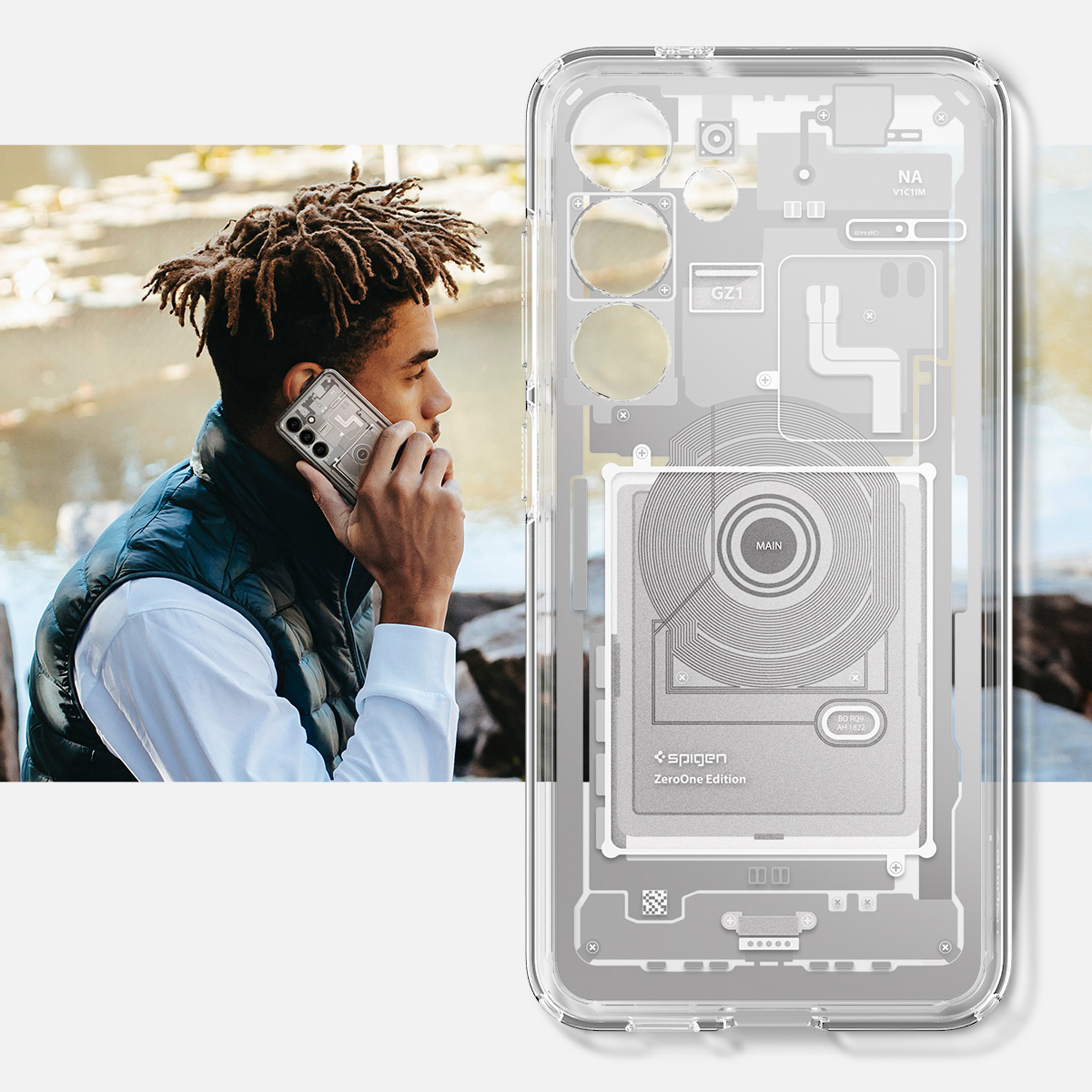 Чохол Spigen Ultra Hybrid для Galaxy S24, біло-сірий з малюнком