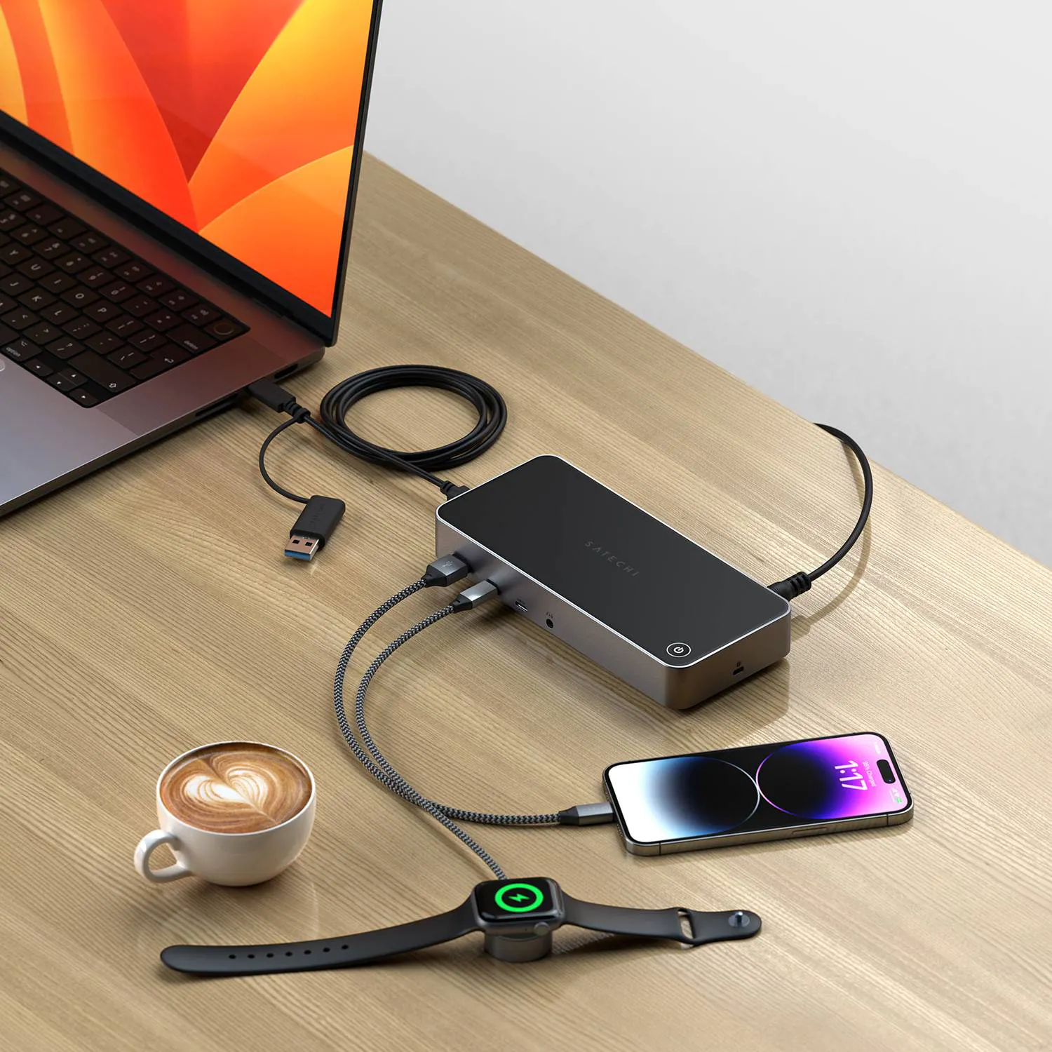 Док-станция 13-в-1 USB-C Satechi Triple 4K Docking Station с поддержкой 3 мониторов 4K портами 100W PD, 2 DisplayPort, 3 HDMI, 4 USB-C, USB-A, Gigabit Ethernet, Audio Jack для iPad | MacBook | Windows