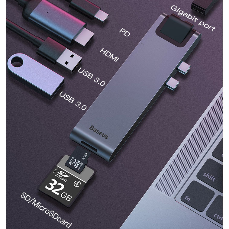 Хаб USB -C для MacBook Pro /Air Baseus Thunderbolt C + Pro 7 в 1 Smart 