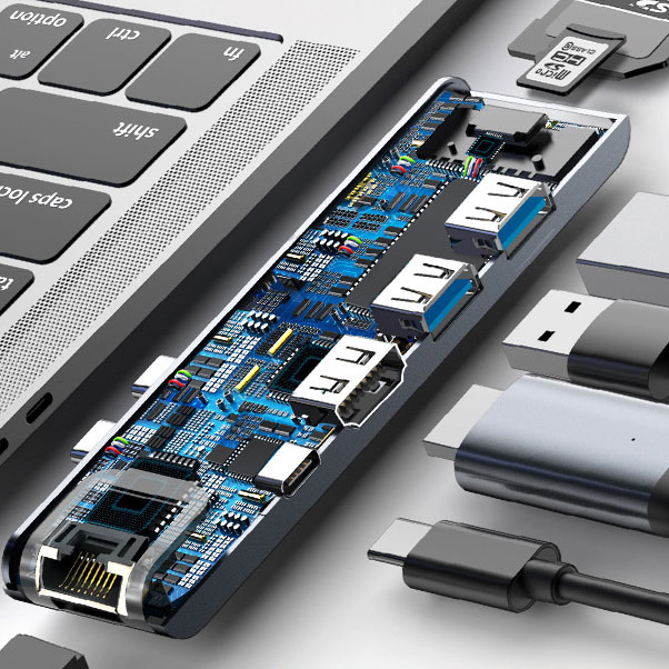 Хаб USB -C для MacBook Pro /Air Baseus Thunderbolt C + Pro 7 в 1 Smart 