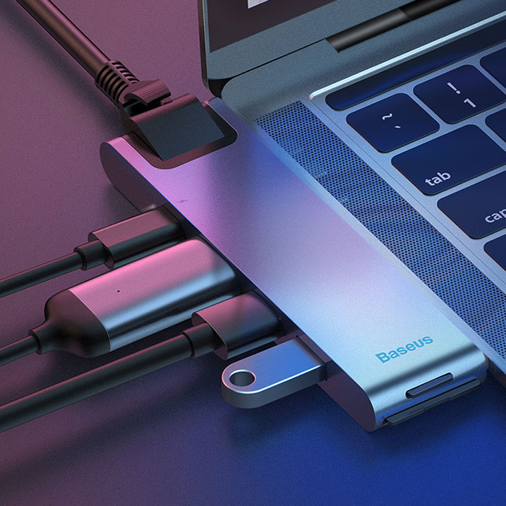 Хаб USB -C для MacBook Pro /Air Baseus Thunderbolt C + Pro 7 в 1 Smart 