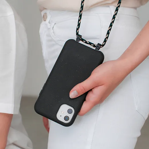 Эко-чехол со шнурком Woodcessories Crossbody Case Black для iPhone 14 Pro Max стильный дизайн